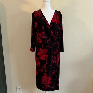 Lauren Ralph Lauren Black and Red Floral Midi Dress Size 22w